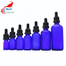 Blue 5ml dropper glass bottle with tip and black tamper screw cap for hair oil bottle